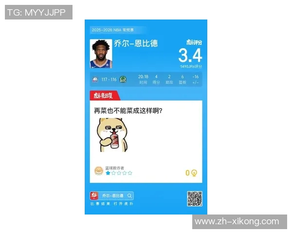 恩比德表现低迷仅得4分6板三分球全失正负值惨淡创赛季新低